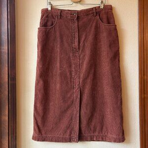 VTG 90s Eddie Bauer Brown Corduroy Midi Skirt 100% Cotton Straight Skirt Sz 16P